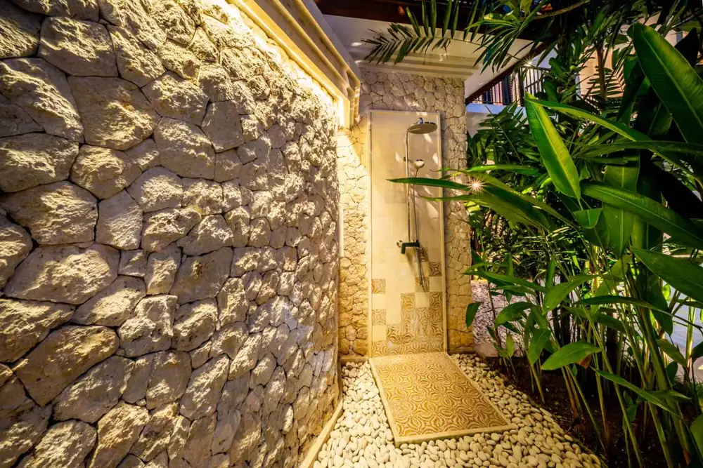 Outdoor stone shower